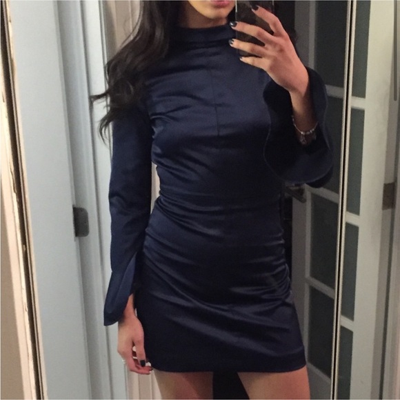 Zara Sz XS Satin Backless Dress in Navy Blue - Picture 3 of 15